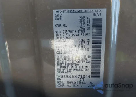 2025 Nissan Rogue Sv Fwd from USA, damaged, VIN 5N1BT3BA2SC671044